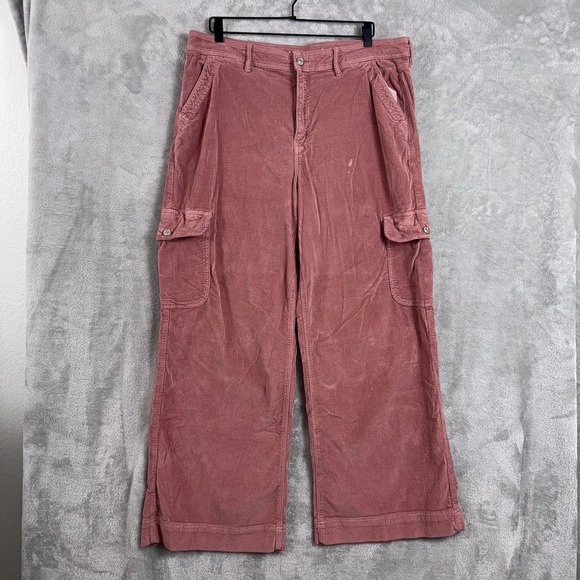 American Eagle Corduroy Baggy Cargo Pants Women's 18 Red Stretch Wide Leg Y2K - Picture 1 of 15